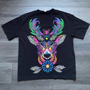 Black Men’s Short Sleeve T-Shirt Neon Buck Head 2 Sided Graphic Print Si…